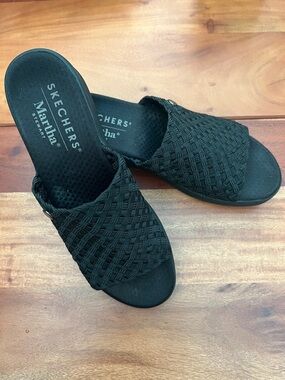 Martha Stewart for Skechers Black Woven Slides Wedges Sandals Sz 10